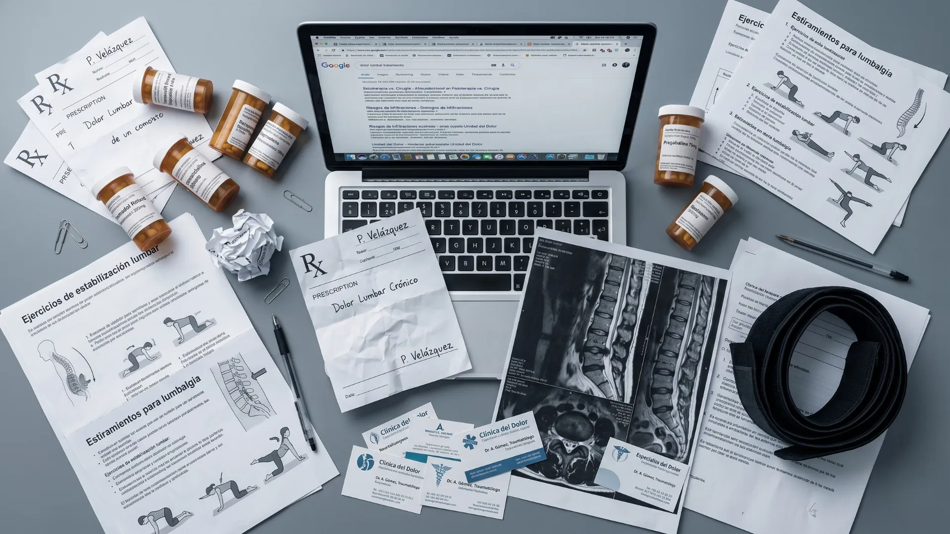 Escritorio con tratamientos fragmentados para dolor lumbar